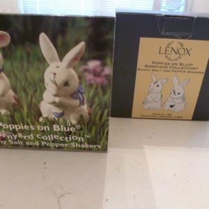 Vintage Lenox Poppies on Blue Barnyard Collection Bunny Salt and Pepper Shakers